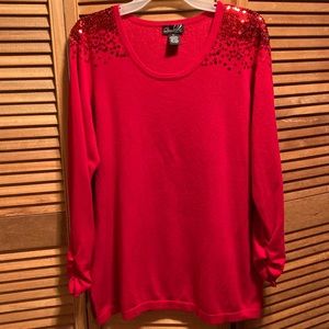Questions by Say What? Red Tunic Sweater with Sequins Embellishments